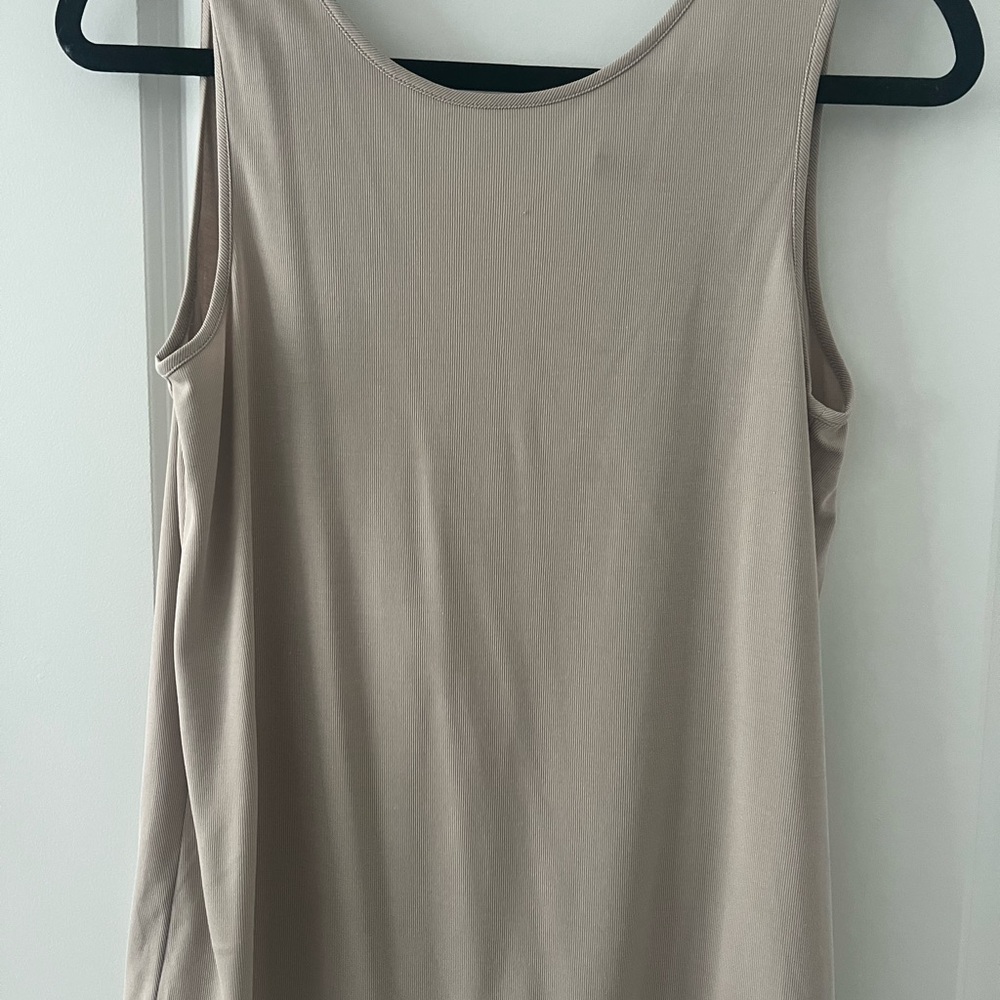 BCBG Women's Sleeveless Beige Top with dramatic back.